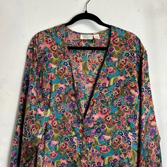 Victoria's Secret Silk Floral Tunic Blouse Womens Medium VTG Cardigan Cover Up - Picture 5 of 11